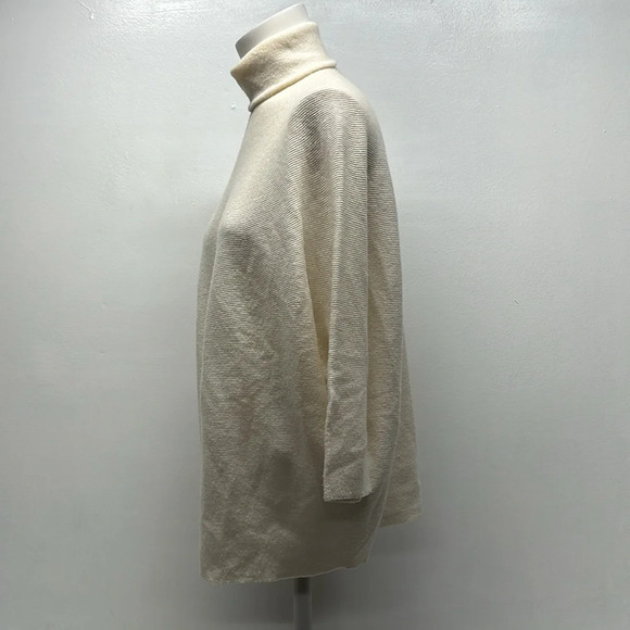 Blumarine Sweater Turtleneck Blouse Knit Top 3/4 Sleeve Boxy Cream Ivory OS * - Picture 4 of 7